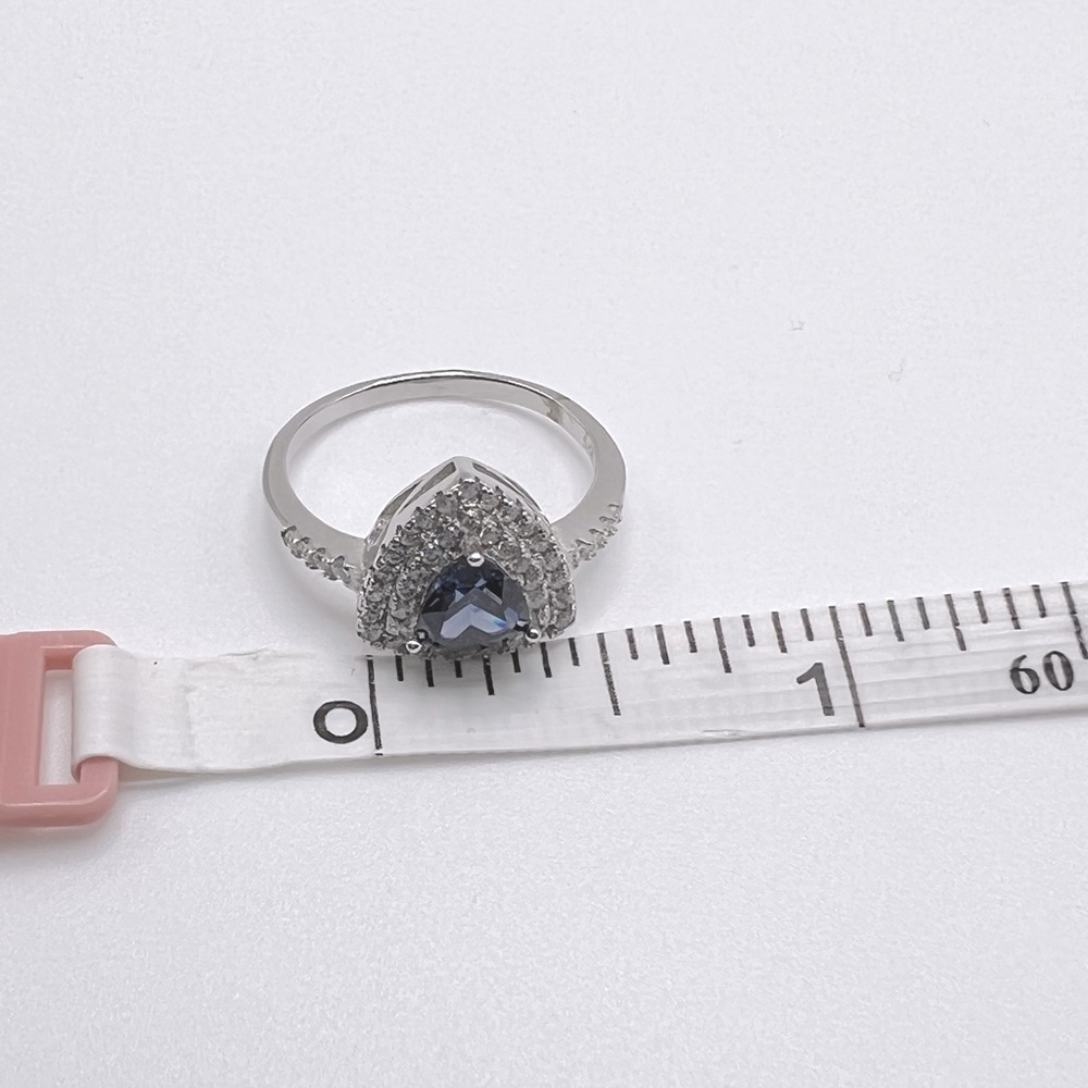 Sale $20 Firm! Sterling Silver Trillion Shape Tanzanite Cz and Clear Cz Ring - Picture 14 of 16